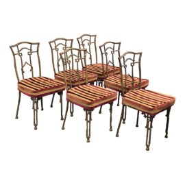 Vintage Chinoiserie Cast Metal Dining Chairs, a Set of Six