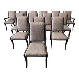 Contemporary Neutral Lacquer + Chenille Snakeskin Upholstered Dining Room Chairs by Thomas Fetherston, Set of Fourteen