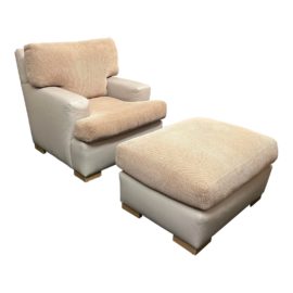 Custom Leather + Chenille Arm Chair + Ottoman