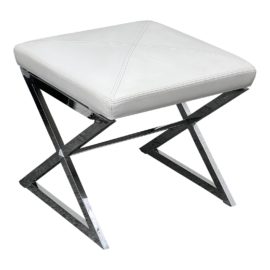 Williams Sonoma Top Stitched White Stool With Chrome Base