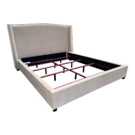 NEW California Size Saatva Minori Taupe Vintage Velvet Bed Frame. Original Price: $1,995