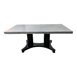 Custom Made Industrial Metal Top Wood Pedestal Dining Table