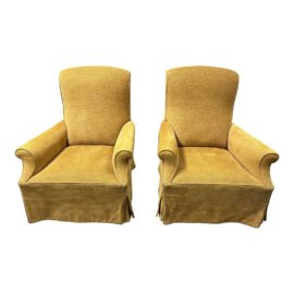 Rose Tarlow Edwin Golden Velvet Wingback Chairs, Pair. Original Price: $18,890