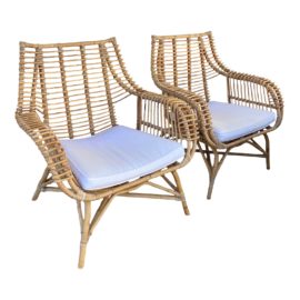 Serena & Lily Venice Rattan Chairs + Cushions, a Pair. Original Price: $1,272