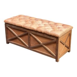 Modern Farmhouse Tufted Leather + Wood Storage Benchbench