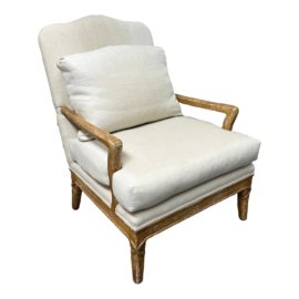 French Country White Linen Occasional Lounge Chair