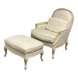 Restoration Hardware Lyon Bergere Chair + Cabriole Leg Ottoman. Original Price: $1,500