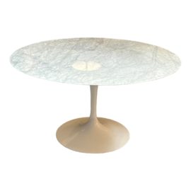 Design Within Reach Knoll Eero Saarinen Polished Arabescato Round 54" Dining Table. Original Price: $6,455