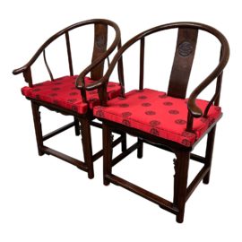 Antique Style Chinese Monk Chairs + Custom Cushions, a Pair. Original Price: $1,320