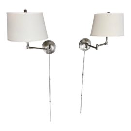 Contemporary Silver Finish Swing Arm Wall Sconces, a Pair