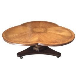 Weiman Trefoil Walnut & Burl Pedestal Coffee Table on Casters