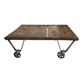 Vintage Industrial Printer Pallet Skiff Coffee Table + Wheels