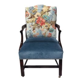 Late 19th Century Antique George III Upholstered Mahogany Lolling Chair With Pewter. Original Price: $1,225