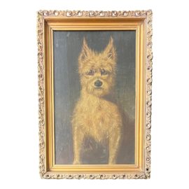 19th Century Man's Best Friend Oil Painting in Gilt Frame