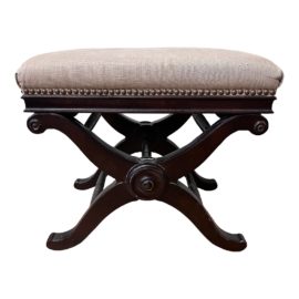 Restoration Hardware Linen, Nailhead and Wood Footstool