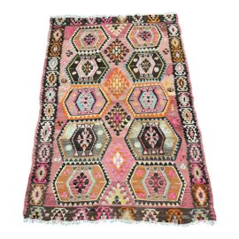 Turkish-Hexagon Pattern Kilim Rug - 4′4″ × 6′4″