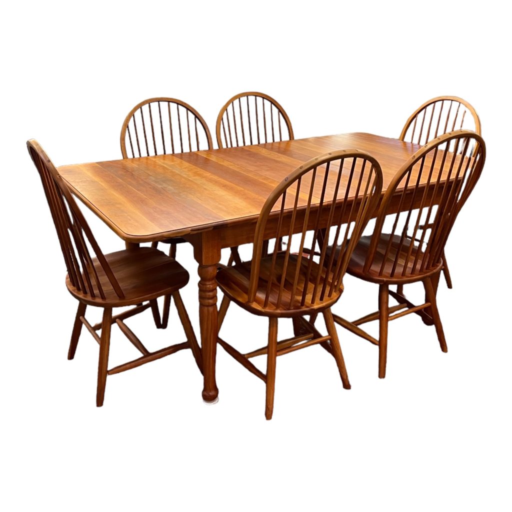 Borkholder Amish Cherry Extension Dining Table + Six Windsor Chairs