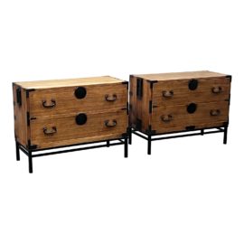 Two Drawer Tansu File Cabinet + Custom Stand, a Pair