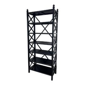 Neoclassical Black Finish Lattice Etagere