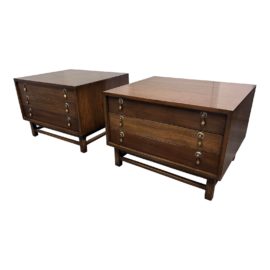 Mid 20th Century Custom Design Walnut Nightstands, a Pair