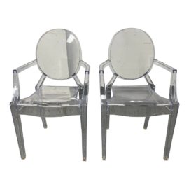 Philippe Starck Replica 'Ghost' Transparent Arm Chairs, a Pair