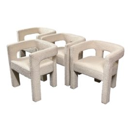 CB2 Caleb Zipperer Stature Ivory Boucle Dining Chairs, Set of Four. Original Price: $1,600