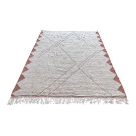 NEW Weberber White Moroccan Rug With Sienna Brown ZigZags + Dots - 11′1″ × 13′7″. Original Price: $2,900