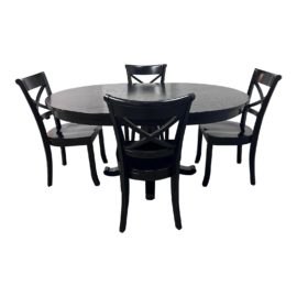 Crate & Barrel Round Extension Table + Four Chairs Set