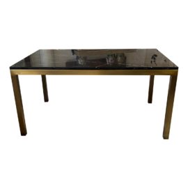 Crate & Barrel Parsons Dining Table in Brushed Brass + Black Marble. Original Price: $2,100