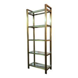 Crate & Barrel Pilsen Brass Bookcase + Glass Shelves. Original Price: $700