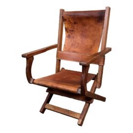 Vintage Wood + Leather Folding Arm Chair