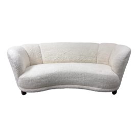 Danish Curved Banana Shape Sofa in Lambswool in the Style of Viggo Boese. Original Price: $5,100