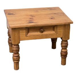 Mexican Knotty Pine Wood End Table With Drawer