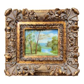 Vintage Art Print of a Stream in a Ornate Gold Frame
