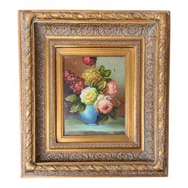 Vintage Floral Bouquet in Multi-Tiered Gold Frame