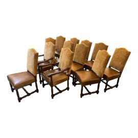 John Hall Custom Velvet + Leather Dining Chairs, a Set of Ten. Original Price: $27,010