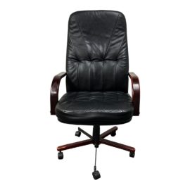 Contemporary Leather + Wood Arm Office Chair