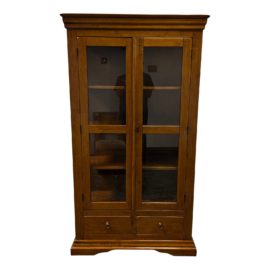 Contemporary Wood Cabinet With Glass Doors + Sides With Two Bottom Drawers