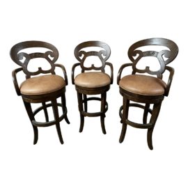 Lorts Manufacturing Custom Swivel Leather Barstool #9612, Set of Three. Original Price: $6,000