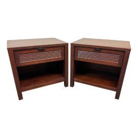Crate & Barrel Ribbed Wood Nightstands, a Pair