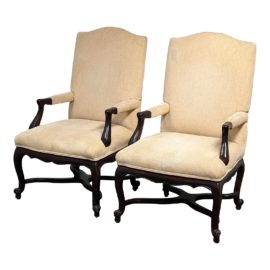 Vintage Victorian Cream Chenille Eastlake Lounge Chairs, a Pair
