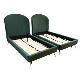 6ixth Sense Emerald Velvet Twin Bedframes, a Pair. Original Price: $3,000