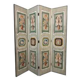 Vintage Hand Painted Four Panel Divider + Screen