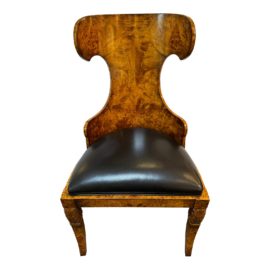 William Spitzer Russian Biedermeier Burl Wood + Leather Chair