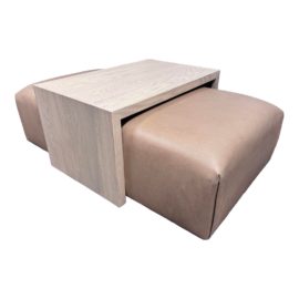 Custom Design Side Table/Leather Wrap Ottoman. Original Price: $3,150