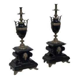 Victorian Neoclassical Marble and Bronze Mantle Urns, a Pair