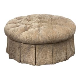 Stickley Furniture Round Tufted Ottoman + Casters