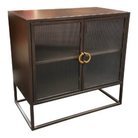 Contemporary Reeded Glass + Metal Two-Door Cabinet