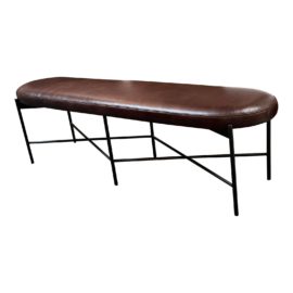Pottery Barn Maison Iron Bench in Molasses Leather. Original Price: $900