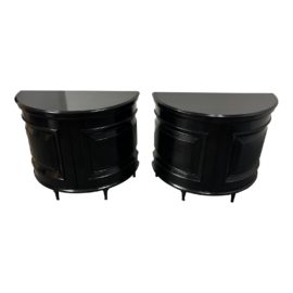 Thomas Pheasant Custom Made Ebonized Demi Lune Side Tables/Night Stands, a Pair. Original Price: $8,000